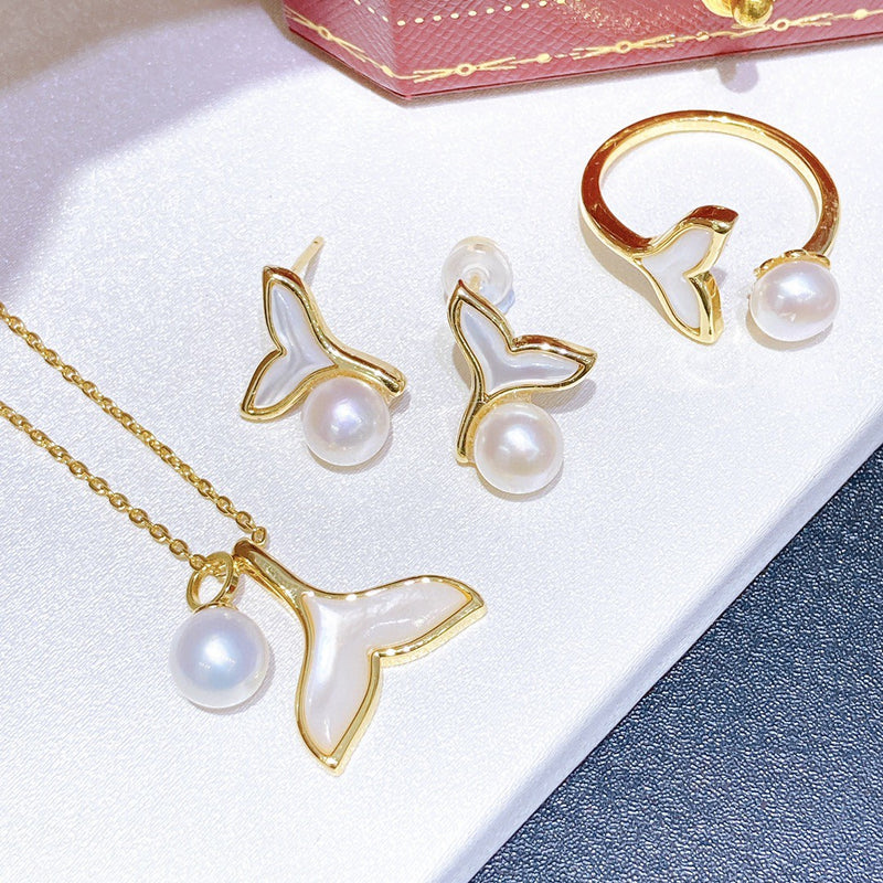 Fish tail design fashion real pearl jewelry set