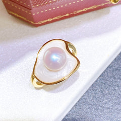 Shell element natural freshwater akoya pearl ring