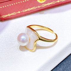 Shell element natural freshwater akoya pearl ring
