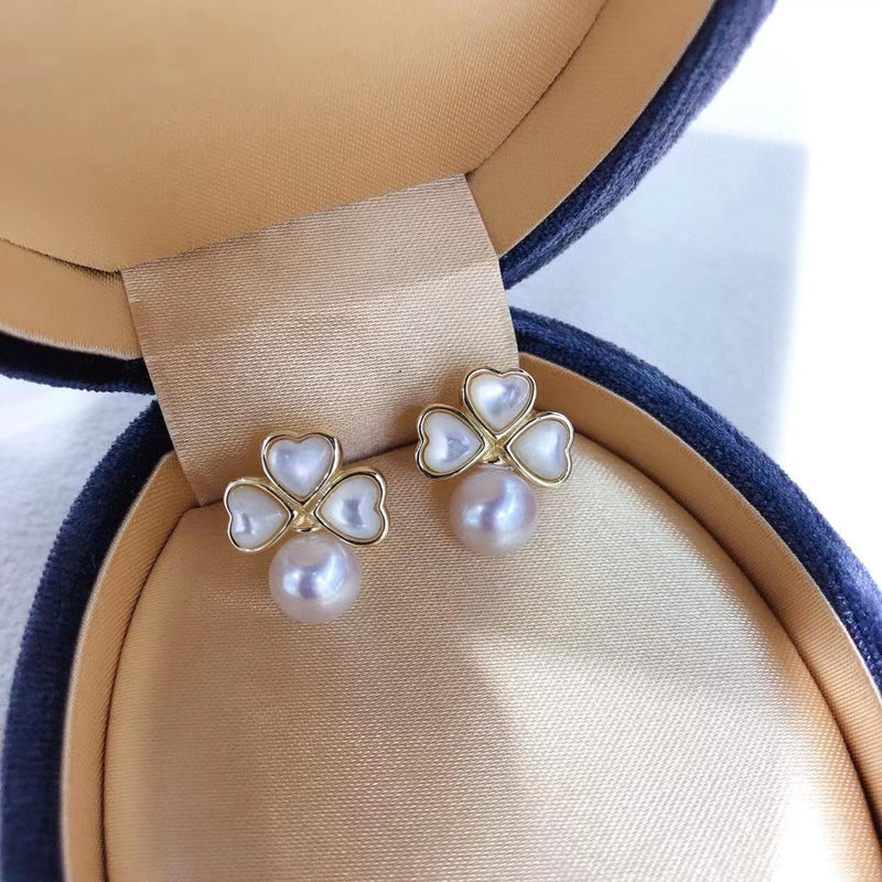Lucky clover real freshwater akoya pearl earrings