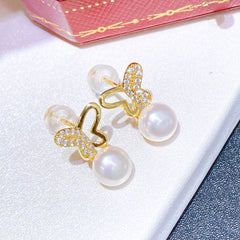 Butterfly hollow design real pearl jewelry set