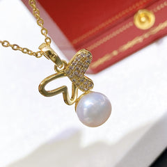 Butterfly hollow design real pearl jewelry set