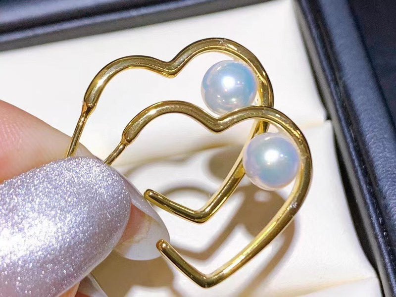 Love heart design real freshwater akoya pearl earrings