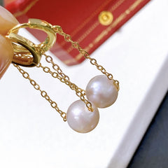 Long chain real pearl earrings buckle