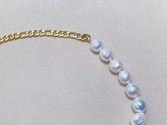 Baroque pearl and chain Combination necklace with pendant