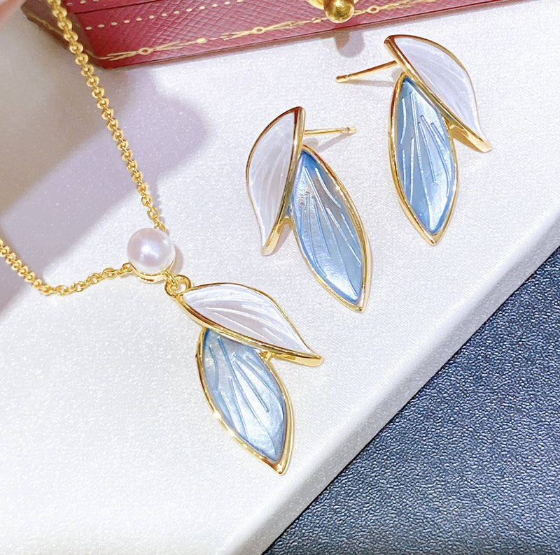 Morandi leaves design real freshwater pearl jewelry set