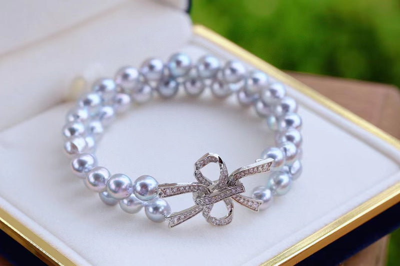 Double layer akoya seawater pearl bracelet