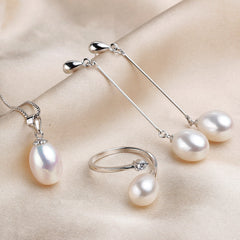 Genuine Freshwater Drop Shape Pearl set Jewelry set