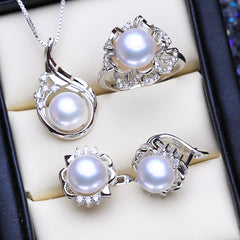 925 Sterling Silver Pendant Necklace Natural Pearl Jewelry Sets