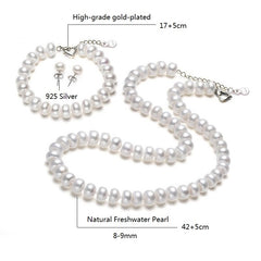 925 Sterling Silver freshwater Pearl Sets Necklace Bracelet Earrings