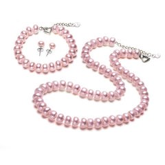 925 Sterling Silver freshwater Pearl Sets Necklace Bracelet Earrings