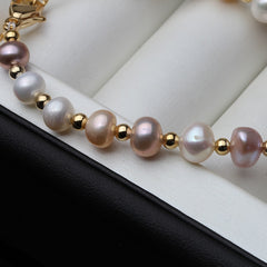 Multi Color Round Real Natural Pearl Bracelet