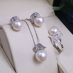 Pearl Earrings Necklace Pendant Ring Freshwater pearl set