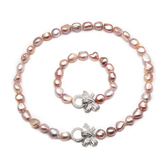 925 Silver Freshwater Baroque pearl Jewelry Sets Necklace Bracelet