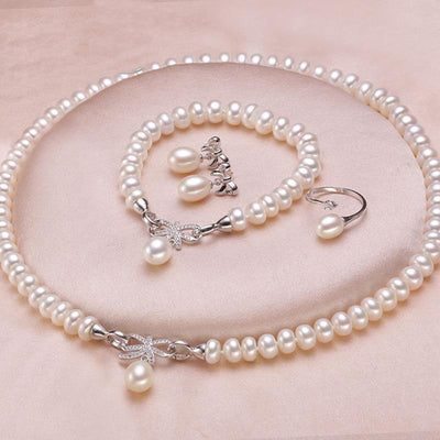 925 sterling silver natural pearl jewelry set