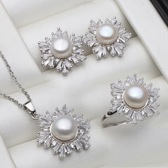 925 Silver 45cm Necklace Earring freshwater Pearl Jewelry Sets