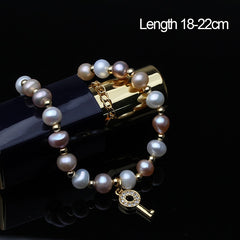 Multi Color Round Real Natural Pearl Bracelet