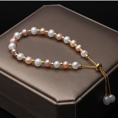 Real Natural Coloful round Pearl Bracelet adjustable