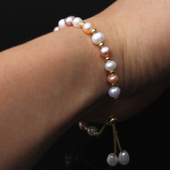 Real Natural Coloful round Pearl Bracelet adjustable