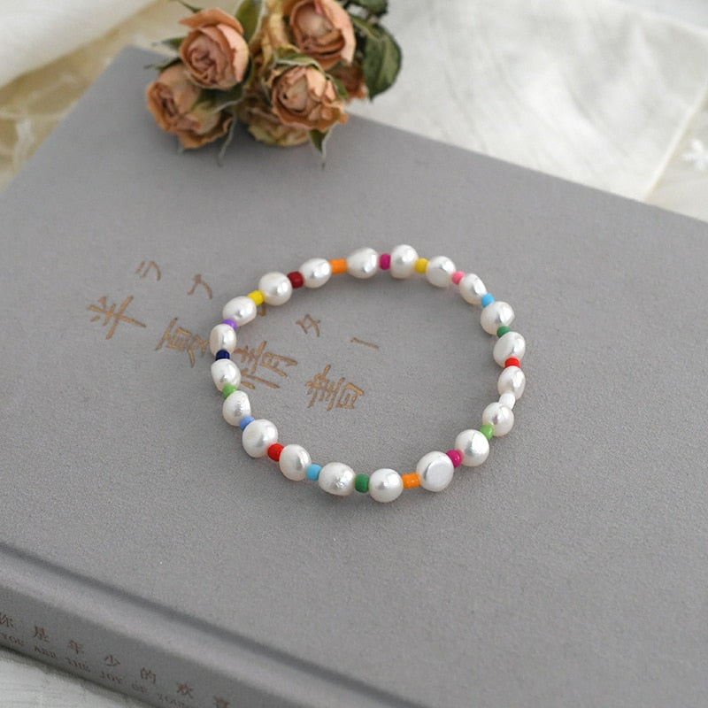 Handmade natural freshwater pearl elastic bracelet
