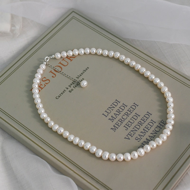 Natural Freshwater Pearl Chokers Necklace 925 Sterling silver clasp