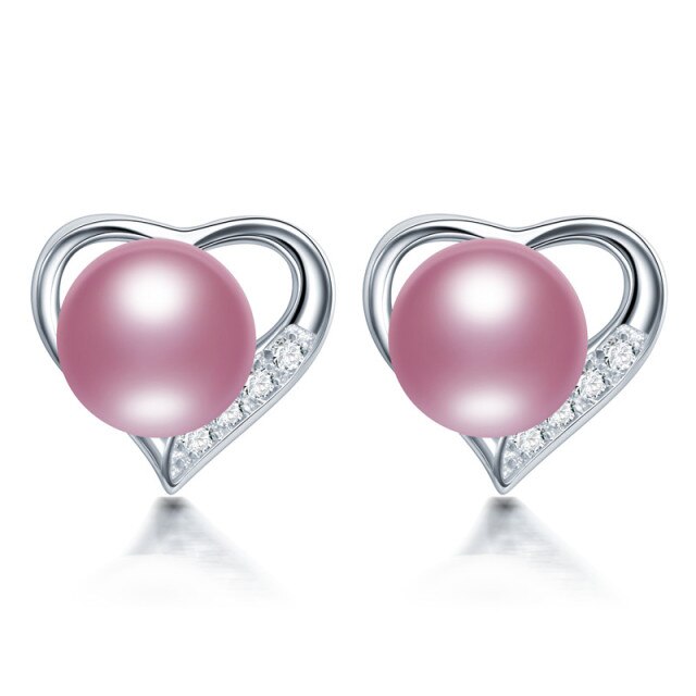 Classic Heart Natural Pearl Earrings 925 Sterling Silver